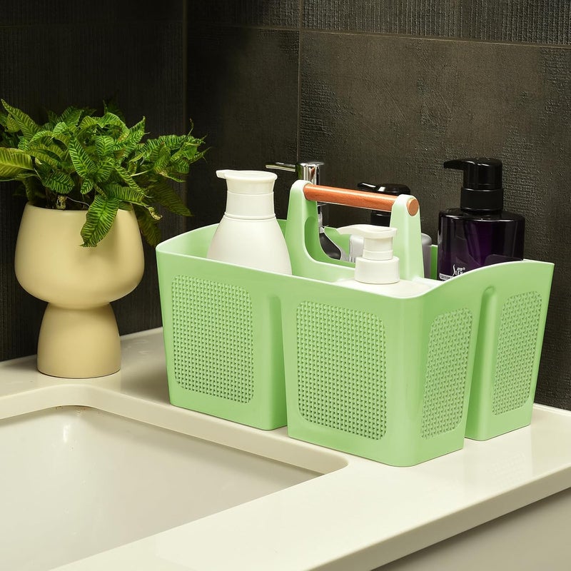 A-Link Portable Shower Caddy Basket with Compartments, Plastic Divided Cleaning Caddy Organizer Storage Tote with Handle for Bathroom, College, Dorm Room Essentials - Green - Image 3